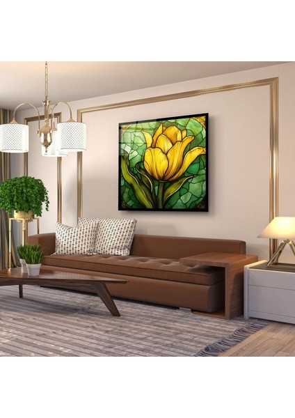 Vitray Görünümlü Sarı Çiçek Cam Tablo | , Dekoratif, Ofis, Mutfak fırsatları