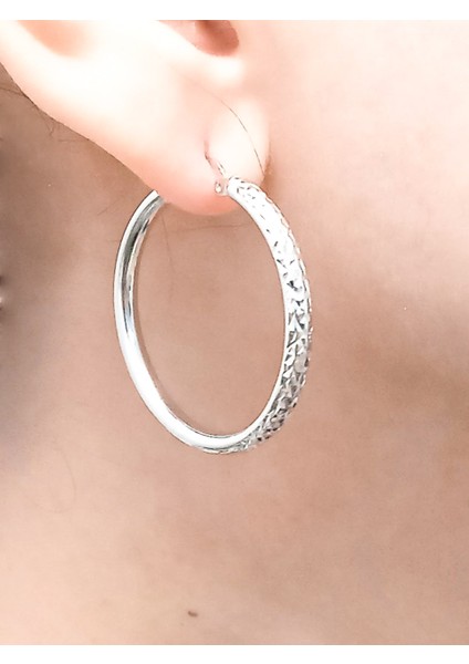 Kadın 925 Ayar Gümüş Oymalı Halka Küpe,orta Boy 3 cm,Sivgililer günü hediyesi modelleri