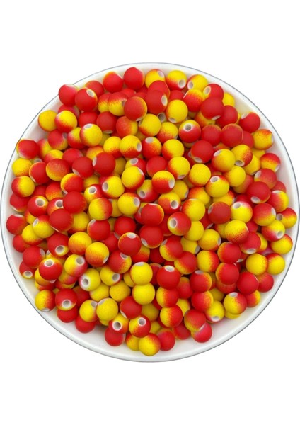 25gr 8mm Sarı Kırmızı Renk Boncuk, Ebruli Taraftar,futbol Takı Boncuğu (25gr, ~75 Adet)