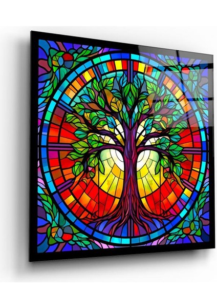 Vitray Görünümlü Hayat Ağacı Cam Tablo | , Dekoratif, Ofis, Mutfak