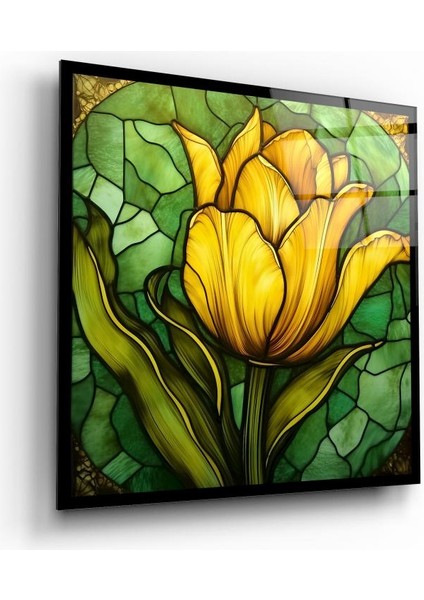 Vitray Görünümlü Sarı Çiçek Cam Tablo | , Dekoratif, Ofis, Mutfak