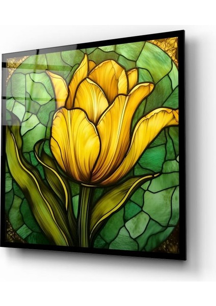 Vitray Görünümlü Sarı Çiçek Cam Tablo | , Dekoratif, Ofis, Mutfak fiyatları