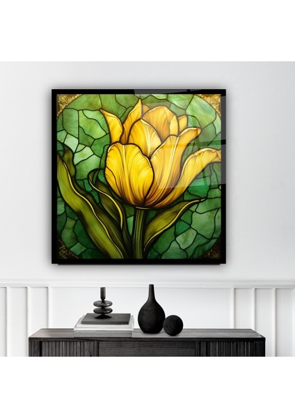 Vitray Görünümlü Sarı Çiçek Cam Tablo | , Dekoratif, Ofis, Mutfak indirimleri