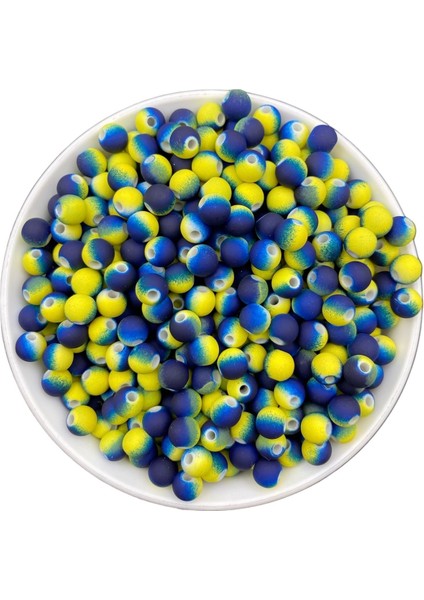 25gr 8mm Sarı Lacivert Renk Boncuk, Ebruli ,takı Boncuğu (25gr, ~75 Adet)
