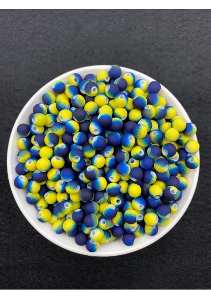 25gr 8mm Sarı Lacivert Renk Boncuk, Ebruli ,takı Boncuğu (25gr, ~75 Adet) modelleri