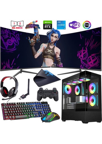 I5 14400F 16GB Ddr4 512GB M2 8gb RTX4060 Çift 24" Mon. Oyun Bilgisayarı (Gaming Set)