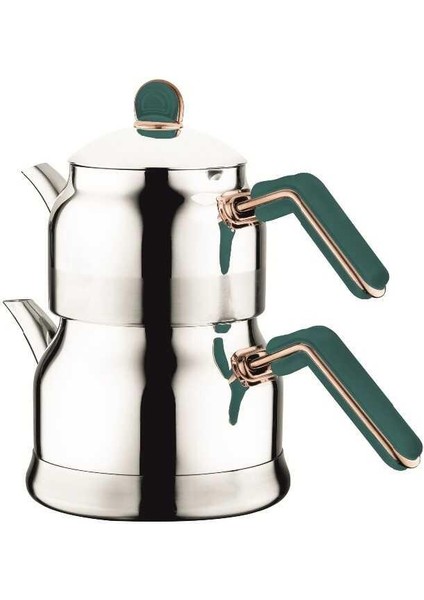 Tombik Elit Bakalit Kulplu Aile Boyu Çelik Çaydanlık Takımı