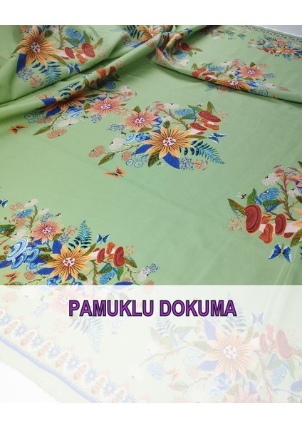Pamuklu Dokuma Yeşil Fon (En 140 cm x Boy 330 Cm)
