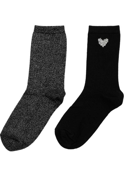 Heart 2 Lı Skt-W 4pr Siyah Kadın 2'li Soket Çorap