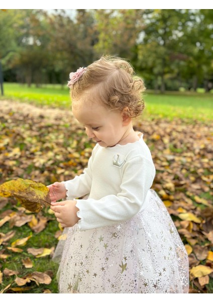 ALYRA Kız Çocuk Beyaz Elbise Bebek Uzun Kollu Tüllü Tütü Yıldızlı Astarlı Özel Gün Parti Doğum Günü Günlük Bayramlık Triko Elbise Çocuk Giyim ALY0380 fiyatları