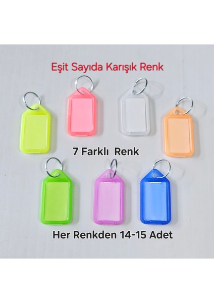 100X Anahtarlık Kapaklı Büyük Plastik Etiket Kimlik Isimlik Isim Yazı Yazmalık 7 Multi Renk modelleri