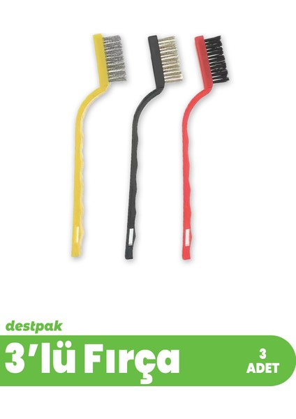 3 Adet Fırça Seti - Pas Sökme Yağ Temizleme - Metal Temizlik Fırçası - Ocak, Fırın, Mangal Fırçası