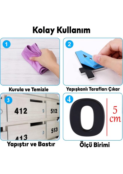 Yapışkanlı Kapı Numarası Küçük Boy 50 mm 5 cm Numara 0 Rakam Sıfır Sayı Siyah Renk Numaralar 1 Adet