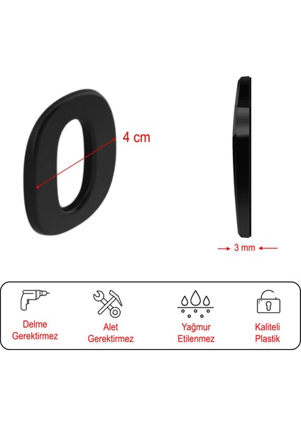 Yapışkanlı Kapı Numarası Küçük Boy 50 mm 5 cm Numara 0 Rakam Sıfır Sayı Siyah Renk Numaralar 1 Adet