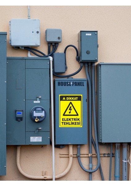 Dikkat Elektrik Tehlikesi Yapışkanlı Folyo Sticker Etiket 10 x 15 cm Uyarı Levhası