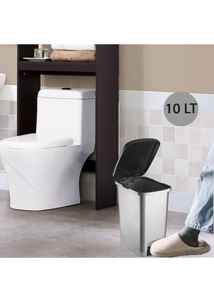 Ergonomik Pedallı Plastik Çöp Kovası ( İç Kovasız) Metal Gri