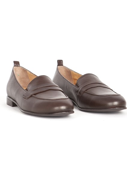 Br 04037 Gerçek Deri Kadın Loafer Kahverengi