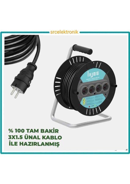 4 Lü Makarali (25 Ile 50 Metre) Arası 3x1.5 Yüzde Yüz Tam Bakir Ünal Kablolu Seyyar Uzatma .