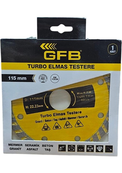 Turbo Elmas Mermer Granit Kesici 115 mm Tekli