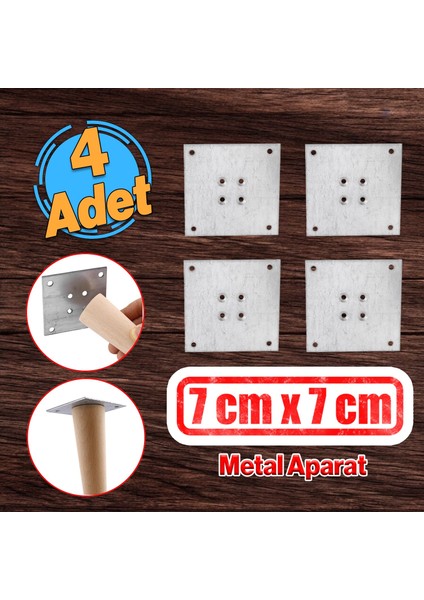 Metal Çinko Masa Bağlantı Sacı Düz 7 x 7 cm Mobilya Yemek Masası Ayak Bağlama Saçı Aparat 4 Adet