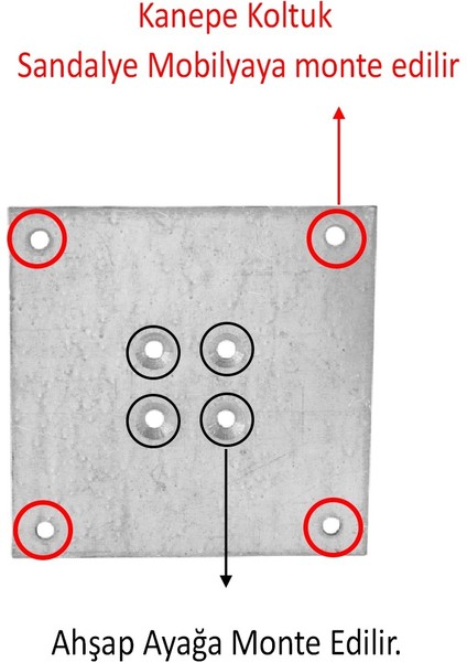 Metal Çinko Masa Bağlantı Sacı Düz 7 x 7 cm Mobilya Yemek Masası Ayak Bağlama Saçı Aparat 4 Adet