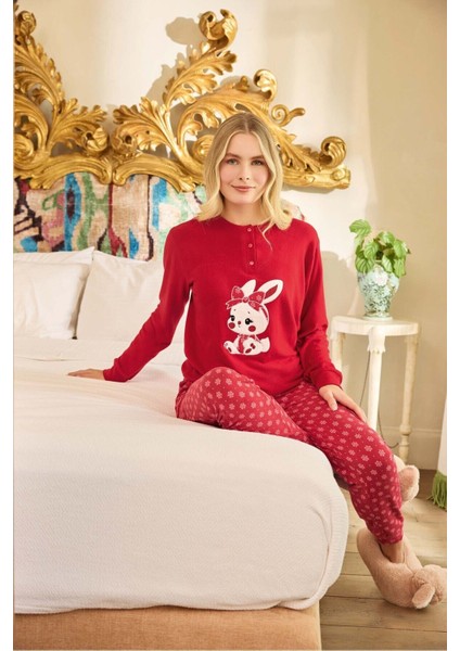Aydoğan Kadın Uzun Kollu Termal Pijama Takımı Tavşan Desenli