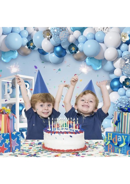 Lüks Cinsiyet Partisi Erkek Çocuk Beyaz Mavi Balon Kemer Seti Bebek Kutuları Parti Malzemeleri