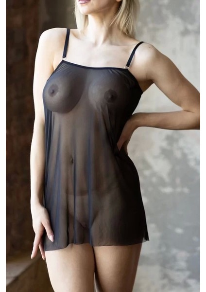 Siyah Kısa Tül Gecelik TM1227G indirimleri