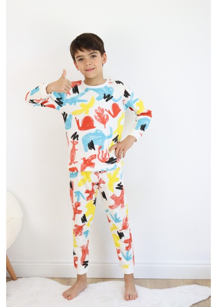 Erkek Çocuk Baskılı Interlok Kumaş Uzun Kollu Pijama Takımı indirimleri