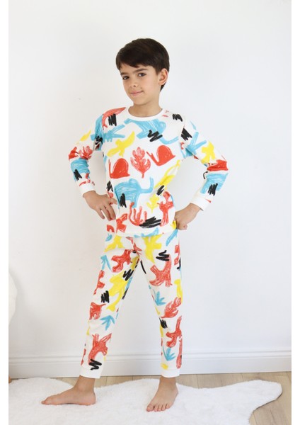 Erkek Çocuk Baskılı Interlok Kumaş Uzun Kollu Pijama Takımı