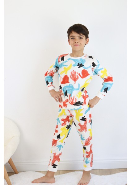 Erkek Çocuk Baskılı Interlok Kumaş Uzun Kollu Pijama Takımı