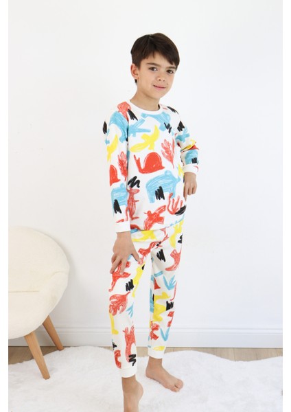 Erkek Çocuk Baskılı Interlok Kumaş Uzun Kollu Pijama Takımı