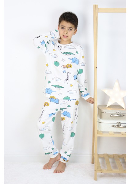 Erkek Çocuk Baskılı Interlok Kumaş Uzun Kollu Pijama Takımı modelleri