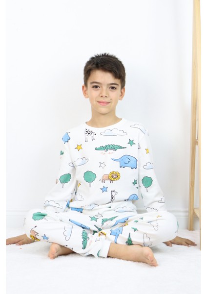 Erkek Çocuk Baskılı Interlok Kumaş Uzun Kollu Pijama Takımı fırsatları
