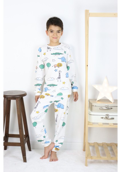 Erkek Çocuk Baskılı Interlok Kumaş Uzun Kollu Pijama Takımı