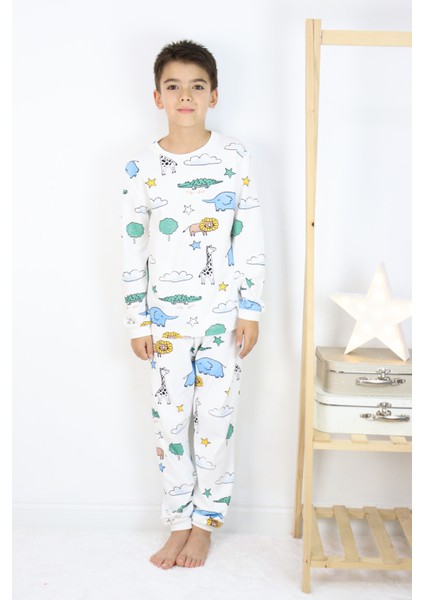 Erkek Çocuk Baskılı Interlok Kumaş Uzun Kollu Pijama Takımı