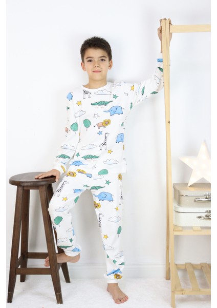 Erkek Çocuk Baskılı Interlok Kumaş Uzun Kollu Pijama Takımı