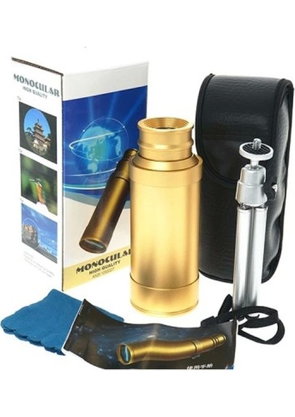 50X50 Panda Metal Gövde Tek Gözle Büyük Mercek Korsan Dürbün Gold