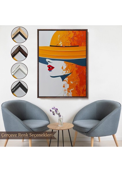 canvas Serie Turuncu Şapkalı Retro Kadın TABLO-7615 fırsatları