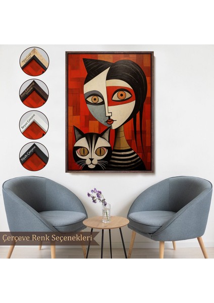 canvas Serie Pablo Picasso Tarzı - Soyut Renkli Kadın ve KEDITABLO-7376 fırsatları