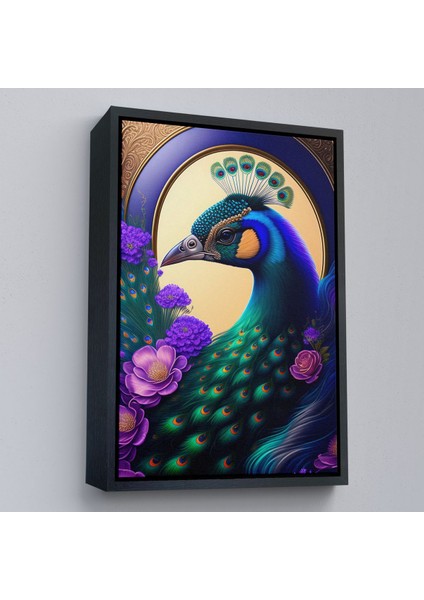 canvas Serie Mor Çiçekler Ortasında Tavus Kuşu TABLOSU-8010