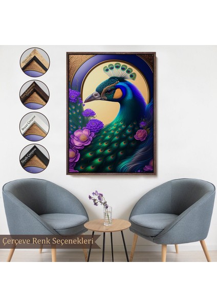 canvas Serie Mor Çiçekler Ortasında Tavus Kuşu TABLOSU-8010 fırsatları