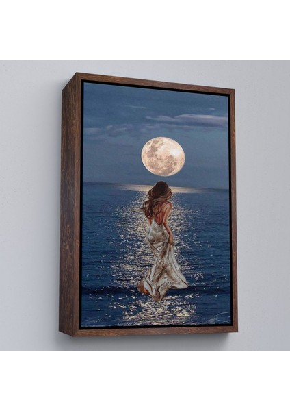 canvas Serie Deniz Üstünde Aya Doğru Yürüyen Soyut Kadın TABLO-7684