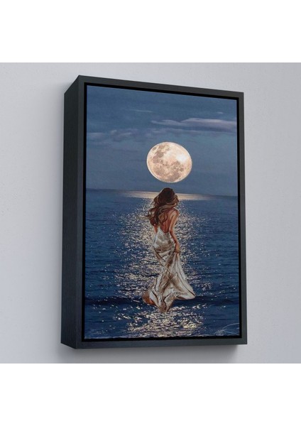 canvas Serie Deniz Üstünde Aya Doğru Yürüyen Soyut Kadın TABLO-7684