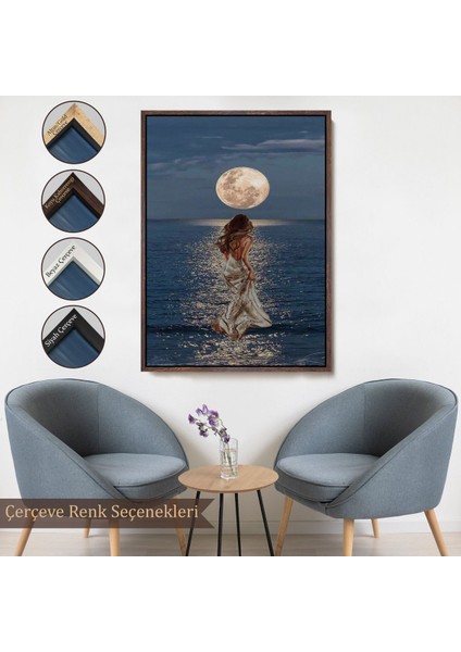 canvas Serie Deniz Üstünde Aya Doğru Yürüyen Soyut Kadın TABLO-7684