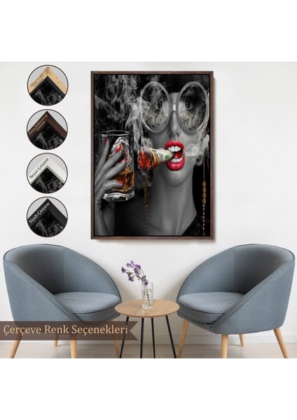 canvas Serie Dolar Ile Gözlüklü Sigara Içen Kadın TABLOSU-7797