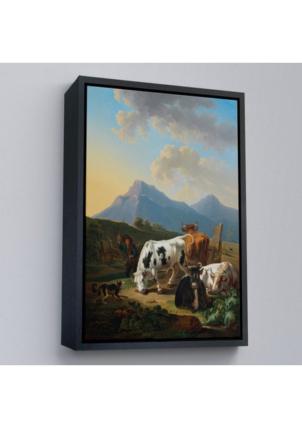 canvas Serie Johann Dallinger - Boğa ve Inekleriyle Genç Çiftçi Tablosu --8077