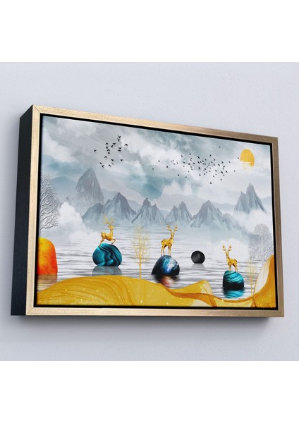 canvas Serie 3D Modern Tasarım Altın Geyikler TABLOSU-7196