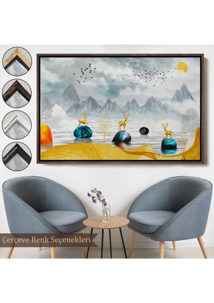 canvas Serie 3D Modern Tasarım Altın Geyikler TABLOSU-7196 fırsatları