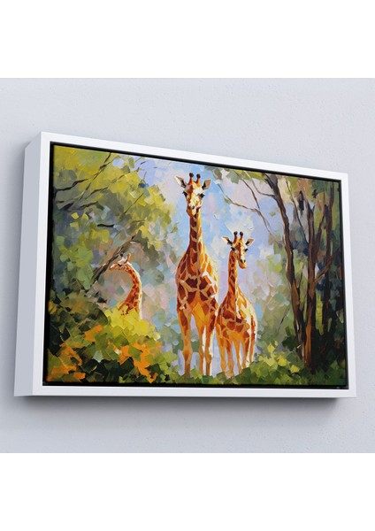 ^#canvas Serie Ormandaki Ağaçların Altında Dinlenen Zürafa Aile TABLOSU-7228
